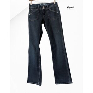 Request Denim Bootcut Jeans Size 28 Dark Wash Stretch Y2K Flap Pocket